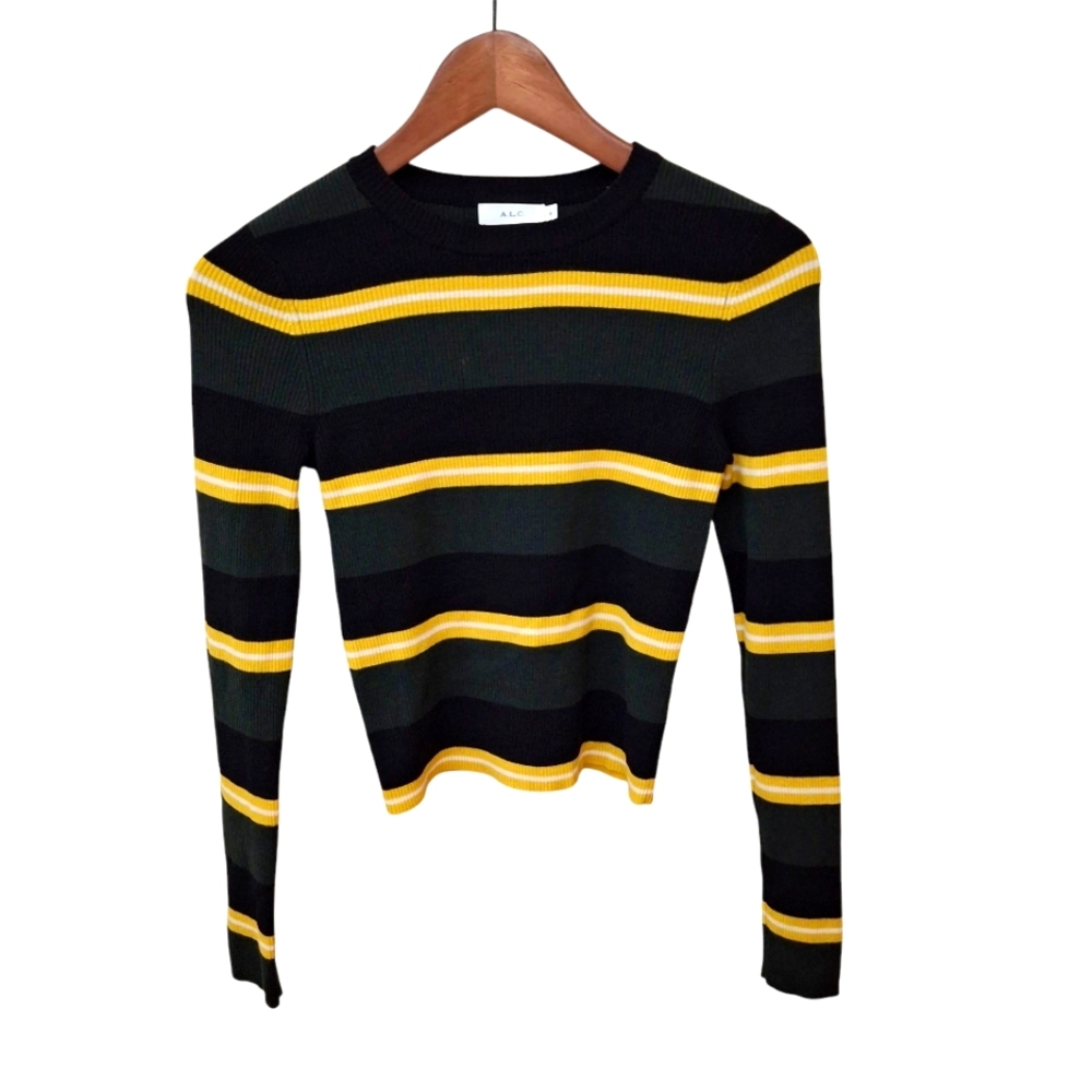 A.L.C. Striped Long Sleeve Top - Black, Green, Yellow_2